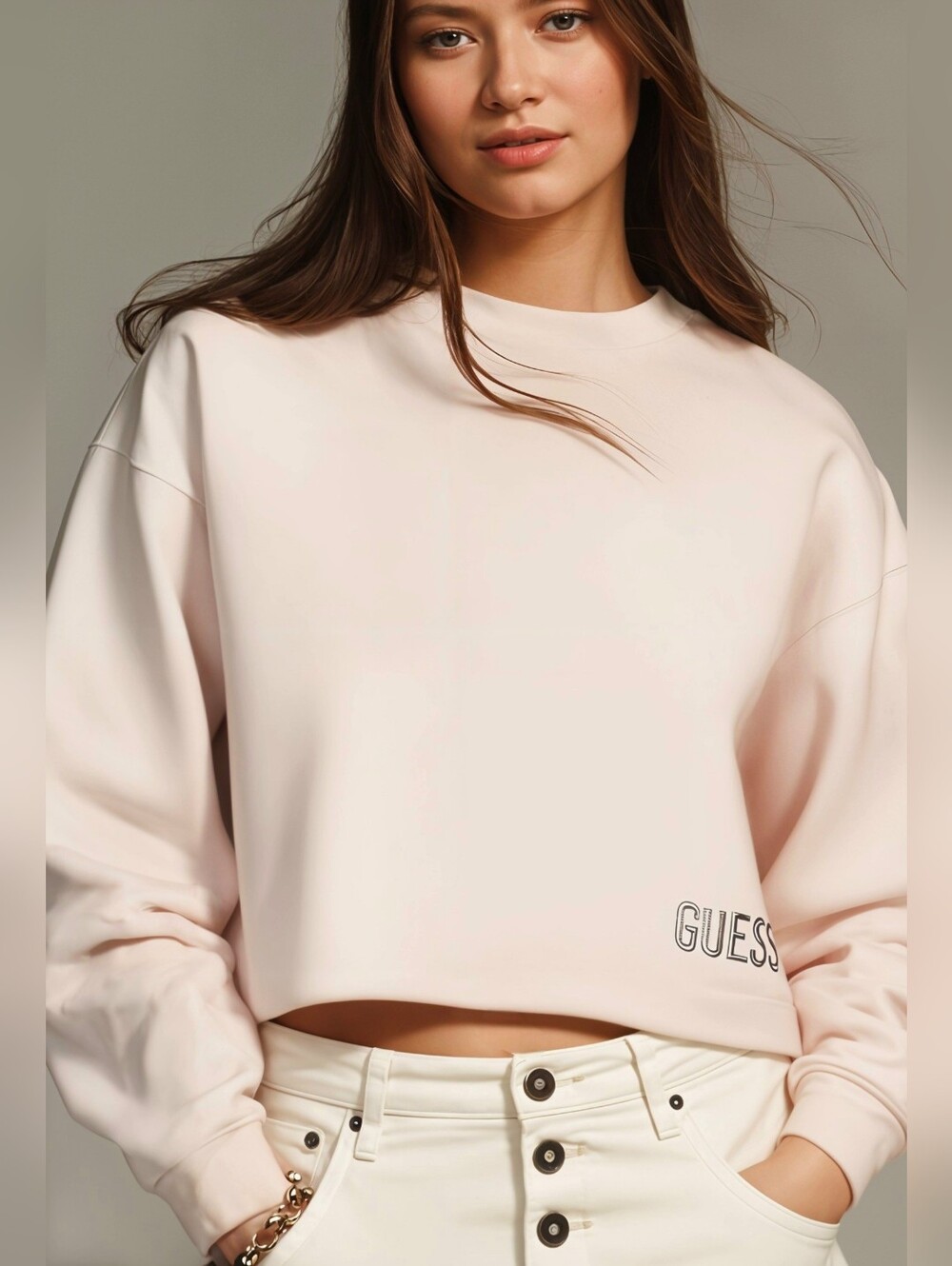 Guess Pink Crew Neck Sweatshirt With Lace Up Back